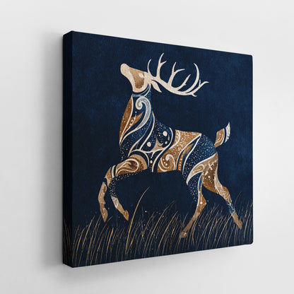 Abstract Navy Blue and Gold Deer Canvas Wall Art - Modern Living Room Luxury Decor