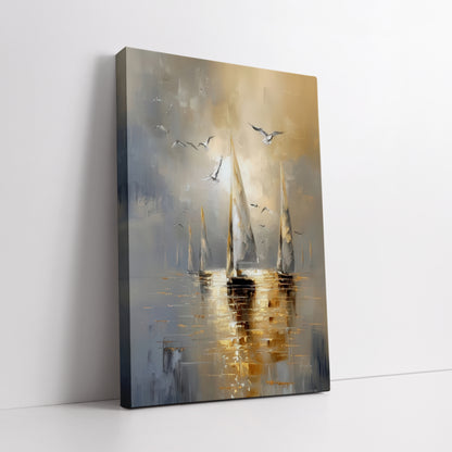 Abstract Sailboat and Ocean Canvas Print - Modern Living Room Decor