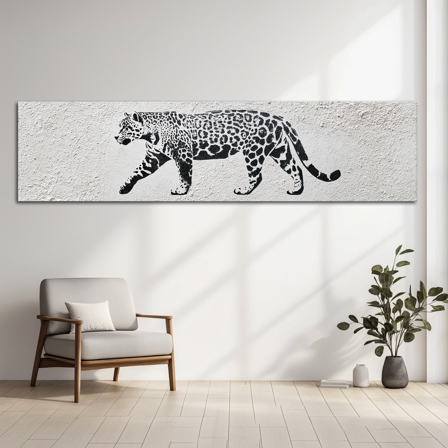 Black and White Leopard Panoramic Canvas Art - Modern Wall Decor
