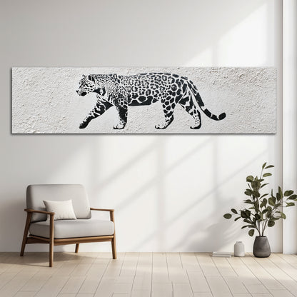 Black and White Leopard Panoramic Canvas Art - Modern Wall Decor