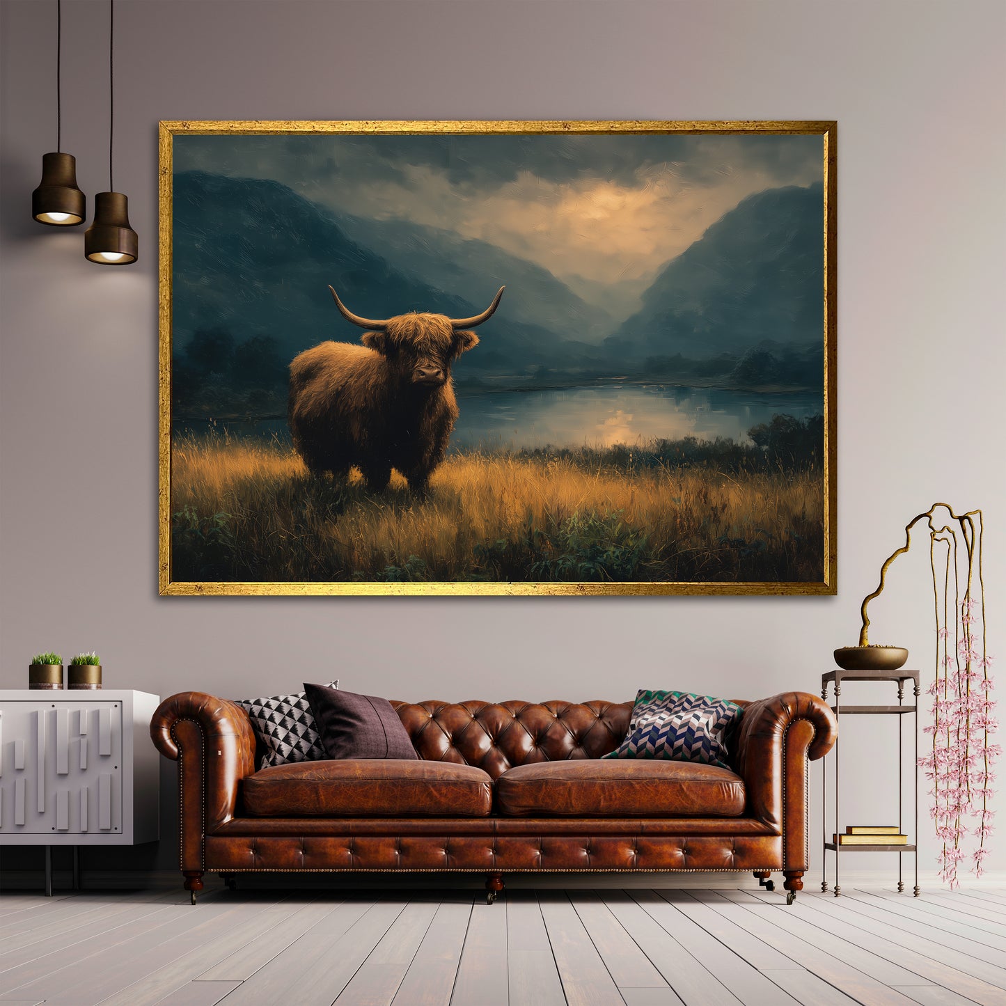Highland Cow Canvas Wall Art - Scottish Highlands Landscape Print