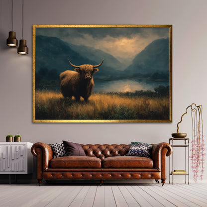 Highland Cow Canvas Wall Art - Scottish Highlands Landscape Print