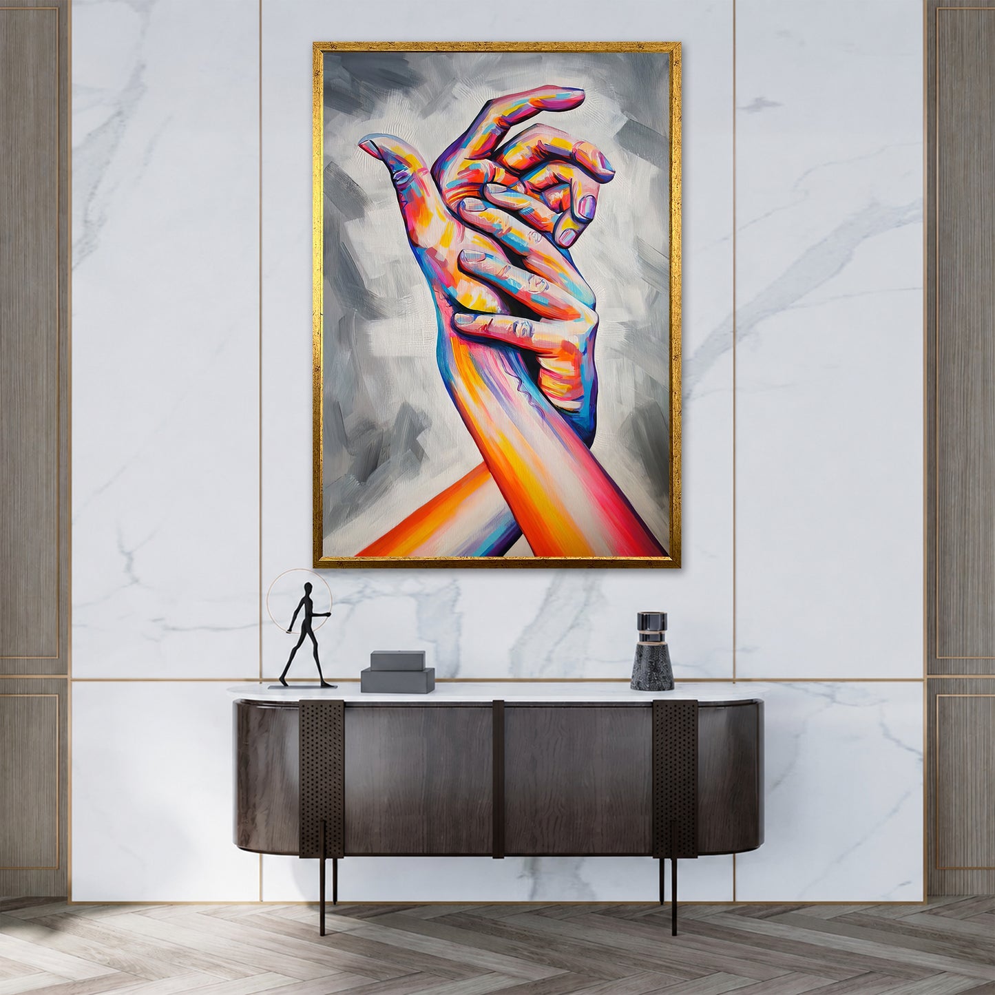 Colorful Interlocking Hands Canvas Art - Abstract Figurative Print