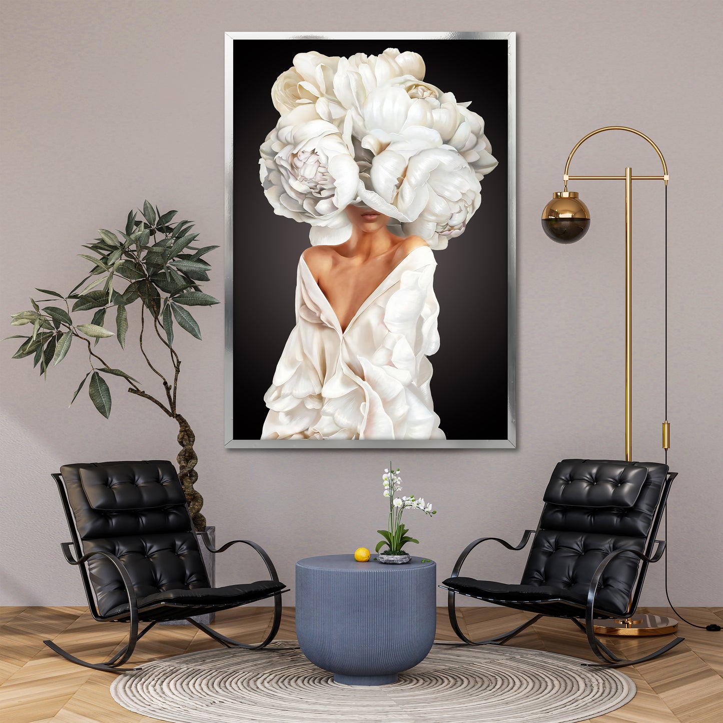 Luxury White Peony Flower Head Woman Canvas Print - Elegant Wall Art