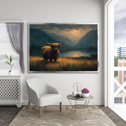 Highland Cow Canvas Wall Art - Scottish Highlands Landscape Print