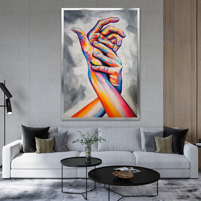 Colorful Interlocking Hands Canvas Art - Abstract Figurative Print