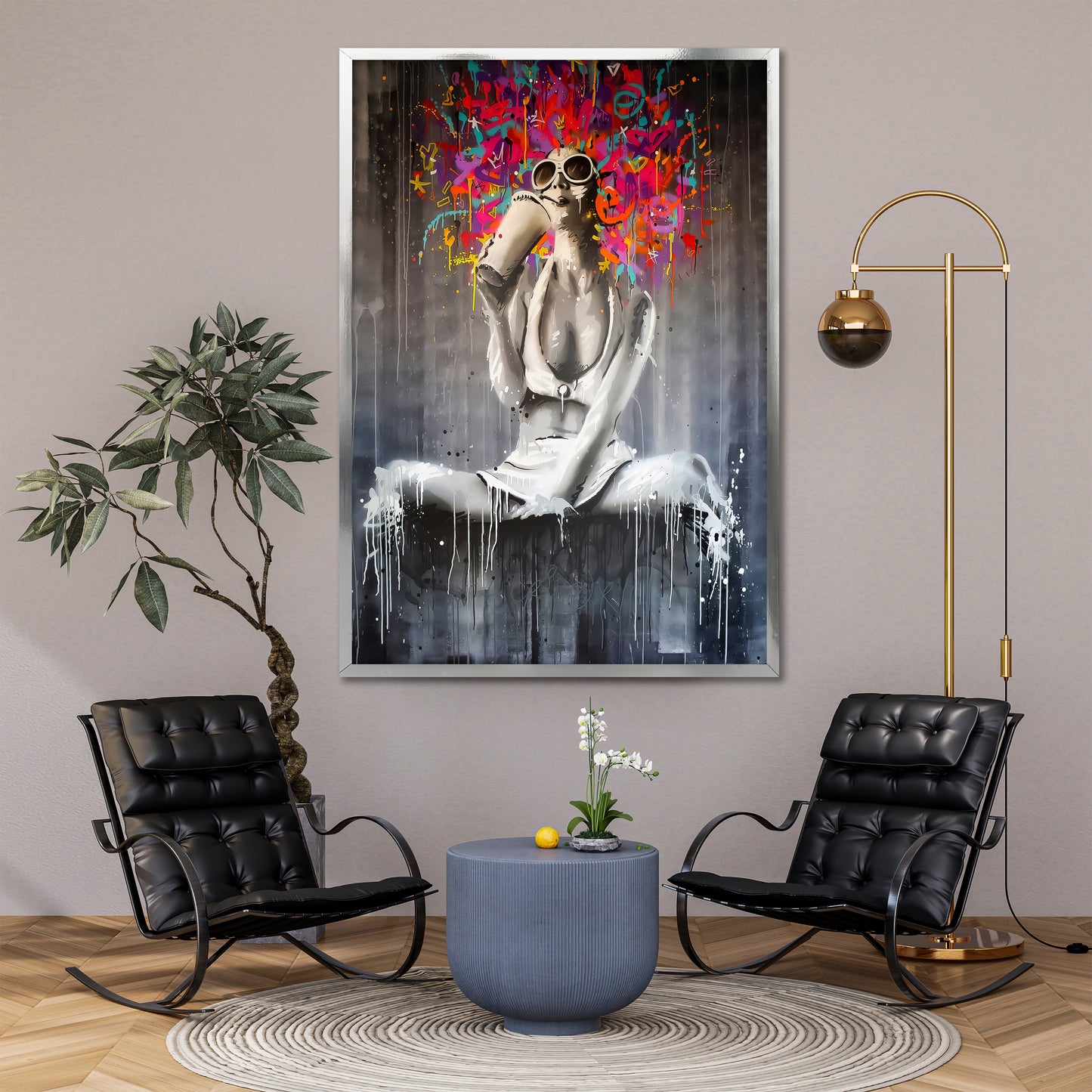 Colorful Abstract Hair Woman Canvas Wall Art - Street Pop Art Print