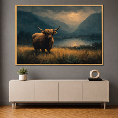 Highland Cow Canvas Wall Art - Scottish Highlands Landscape Print