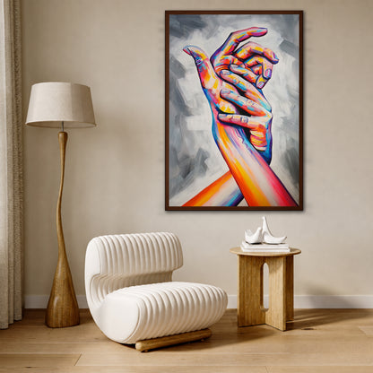 Colorful Interlocking Hands Canvas Art - Abstract Figurative Print