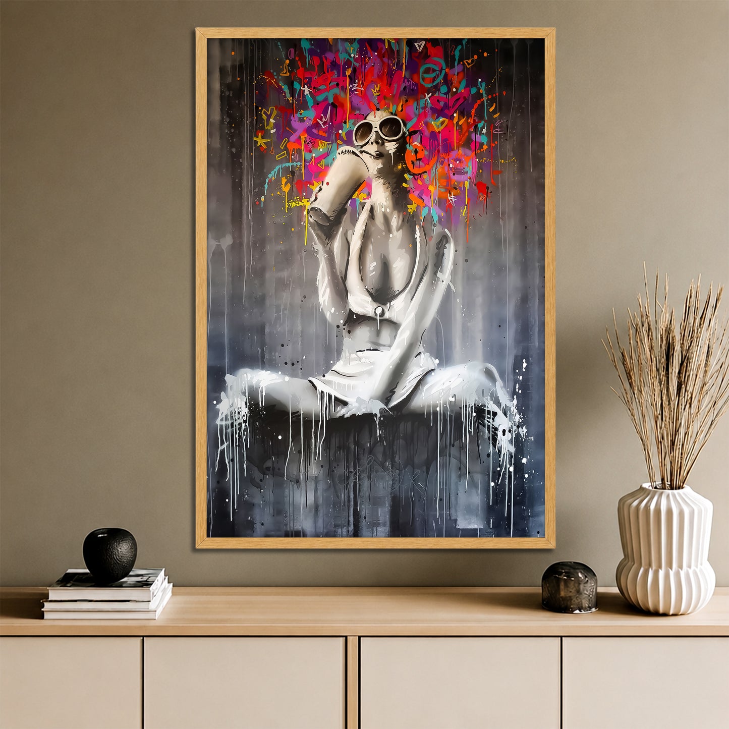 Colorful Abstract Hair Woman Canvas Wall Art - Street Pop Art Print