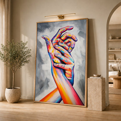 Colorful Interlocking Hands Canvas Art - Abstract Figurative Print
