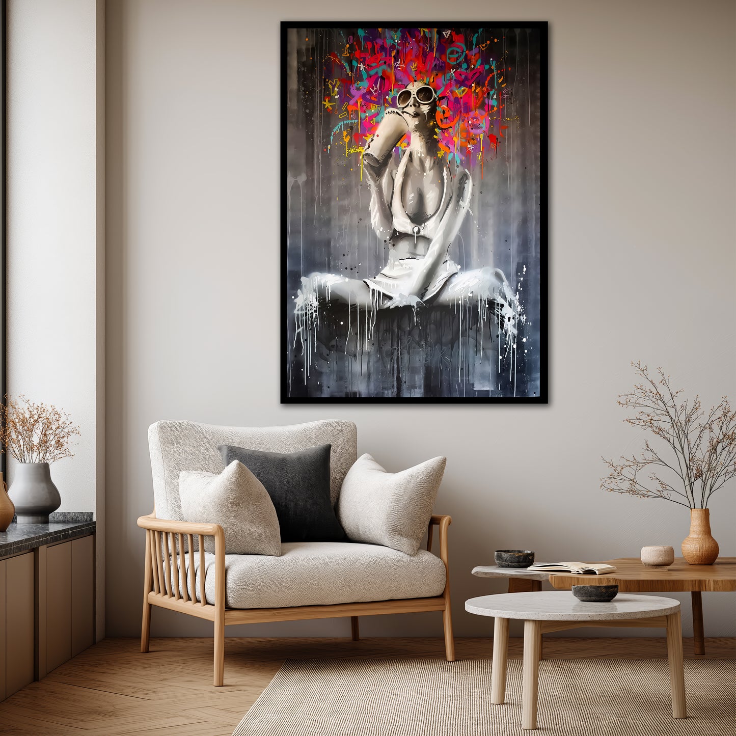 Colorful Abstract Hair Woman Canvas Wall Art - Street Pop Art Print