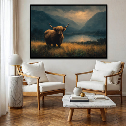 Highland Cow Canvas Wall Art - Scottish Highlands Landscape Print