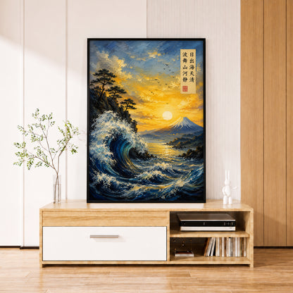 Great Wave Fuji Canvas Wall Art - Japandi Style Decor