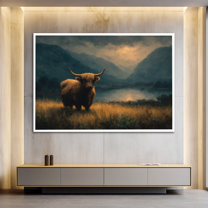 Highland Cow Canvas Wall Art - Scottish Highlands Landscape Print