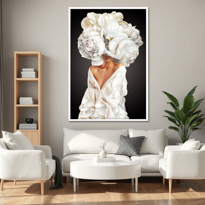 Luxury White Peony Flower Head Woman Canvas Print - Elegant Wall Art