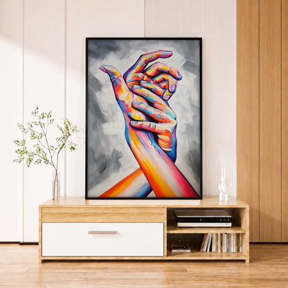 Colorful Interlocking Hands Canvas Art - Abstract Figurative Print