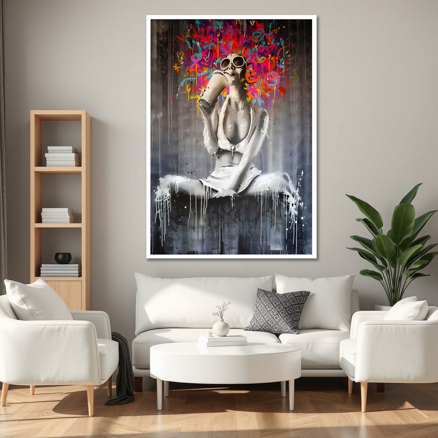 Colorful Abstract Hair Woman Canvas Wall Art - Street Pop Art Print