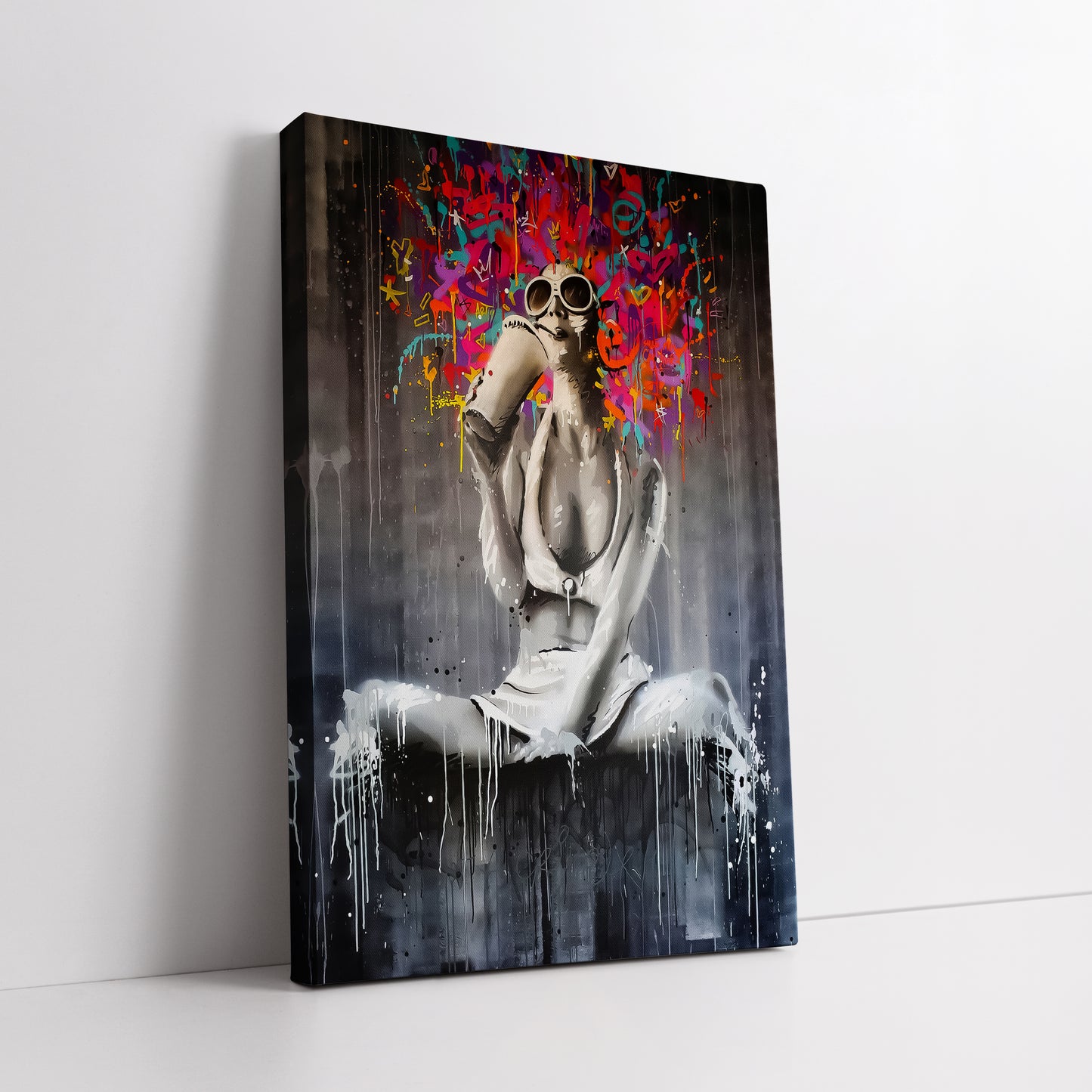 Colorful Abstract Hair Woman Canvas Wall Art - Street Pop Art Print