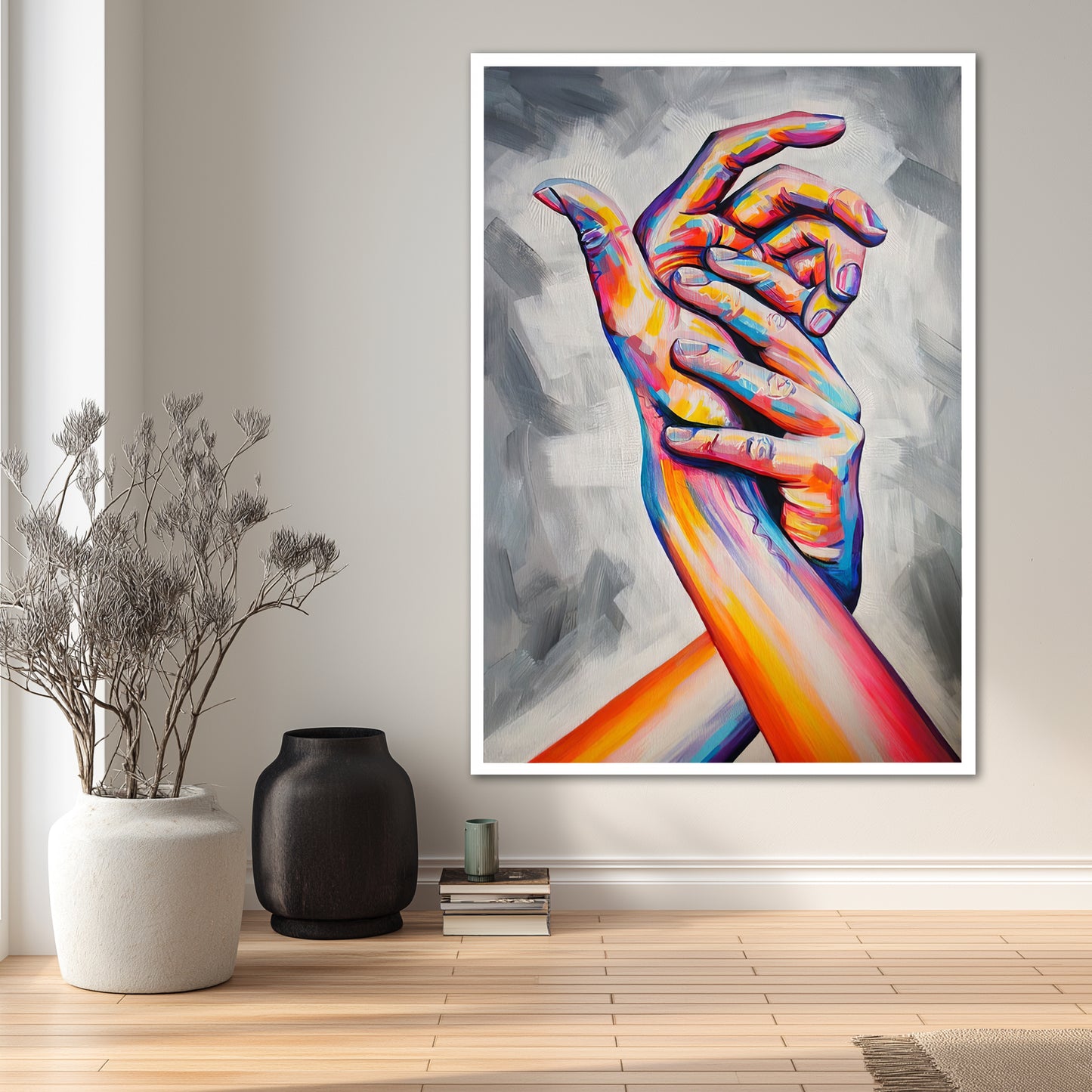 Colorful Interlocking Hands Canvas Art - Abstract Figurative Print