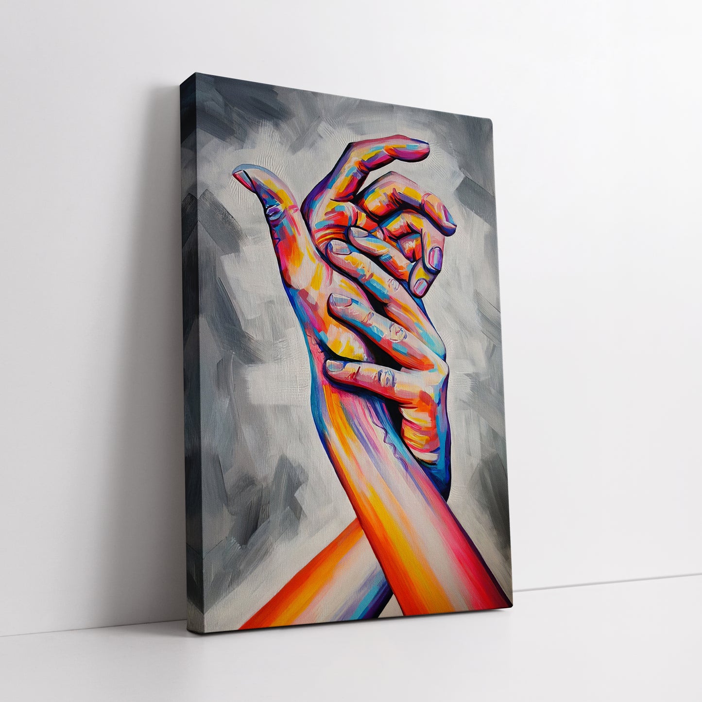 Colorful Interlocking Hands Canvas Art - Abstract Figurative Print
