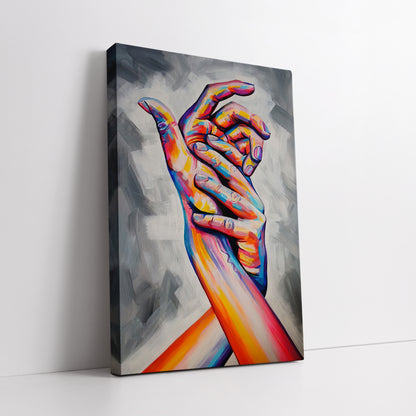 Colorful Interlocking Hands Canvas Art - Abstract Figurative Print