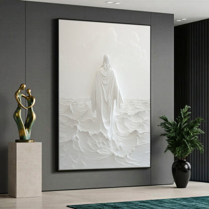 Jesus Walking on Water Canvas Print - White Minimalist Wall Art