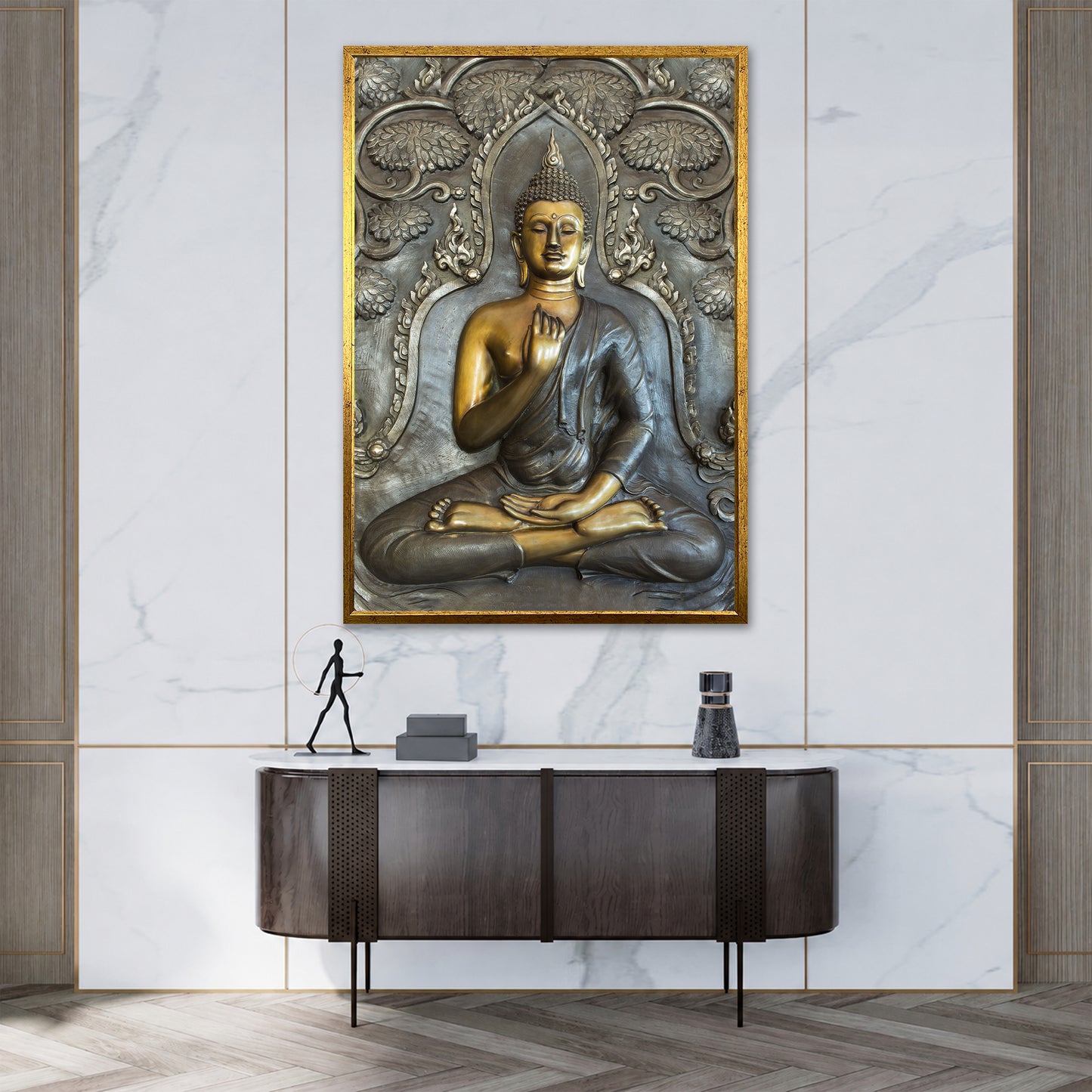 Bronze and Gold Meditating Buddha Canvas Wall Art - Zen Art Print