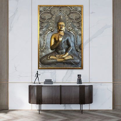 Bronze and Gold Meditating Buddha Canvas Wall Art - Zen Art Print