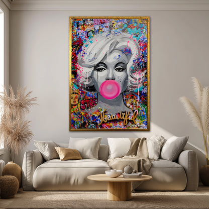 Marilyn Monroe Bubble Gum Pop Art Canvas - Colorful Graffiti Street Art Print