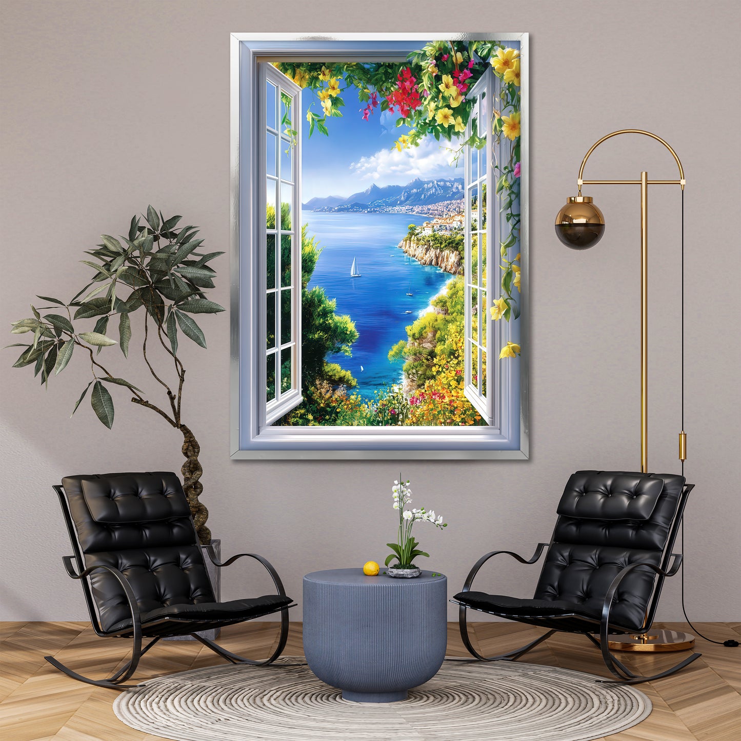 Faux Window View Canvas Wall Art - Mediterranean Sea Landscape Print