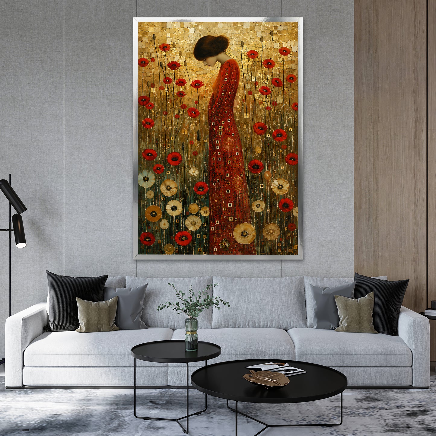 Klimt Red Dress Woman Canvas Art - Luxury Art Deco Style
