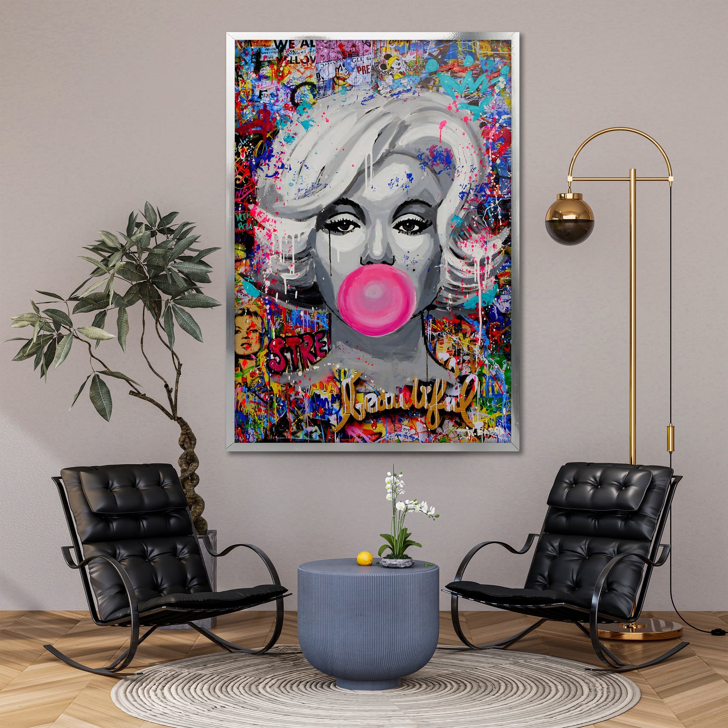 Marilyn Monroe Bubble Gum Pop Art Canvas - Colorful Graffiti Street Art Print