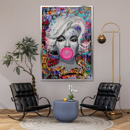 Marilyn Monroe Bubble Gum Pop Art Canvas - Colorful Graffiti Street Art Print