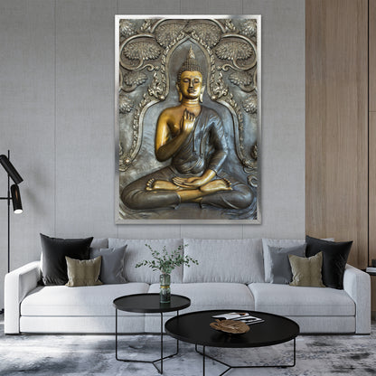 Bronze and Gold Meditating Buddha Canvas Wall Art - Zen Art Print