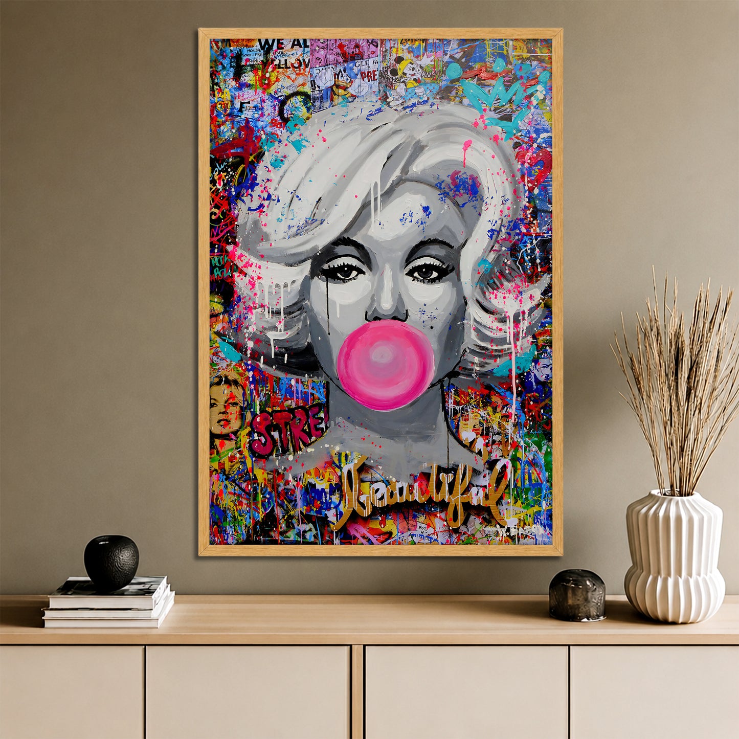 Marilyn Monroe Bubble Gum Pop Art Canvas - Colorful Graffiti Street Art Print