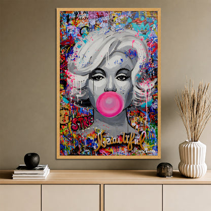 Marilyn Monroe Bubble Gum Pop Art Canvas - Colorful Graffiti Street Art Print