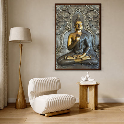 Bronze and Gold Meditating Buddha Canvas Wall Art - Zen Art Print