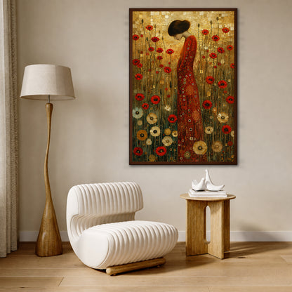 Klimt Red Dress Woman Canvas Art - Luxury Art Deco Style