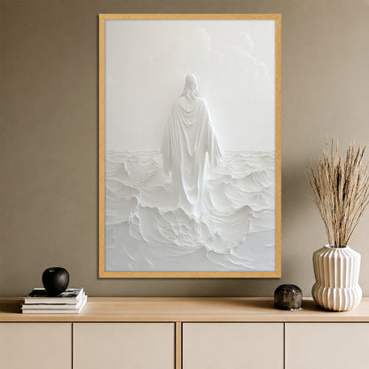 Jesus Walking on Water Canvas Print - White Minimalist Wall Art