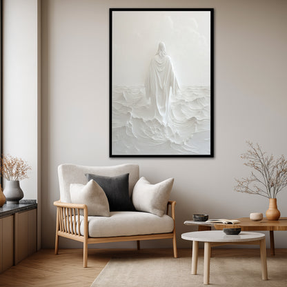 Jesus Walking on Water Canvas Print - White Minimalist Wall Art