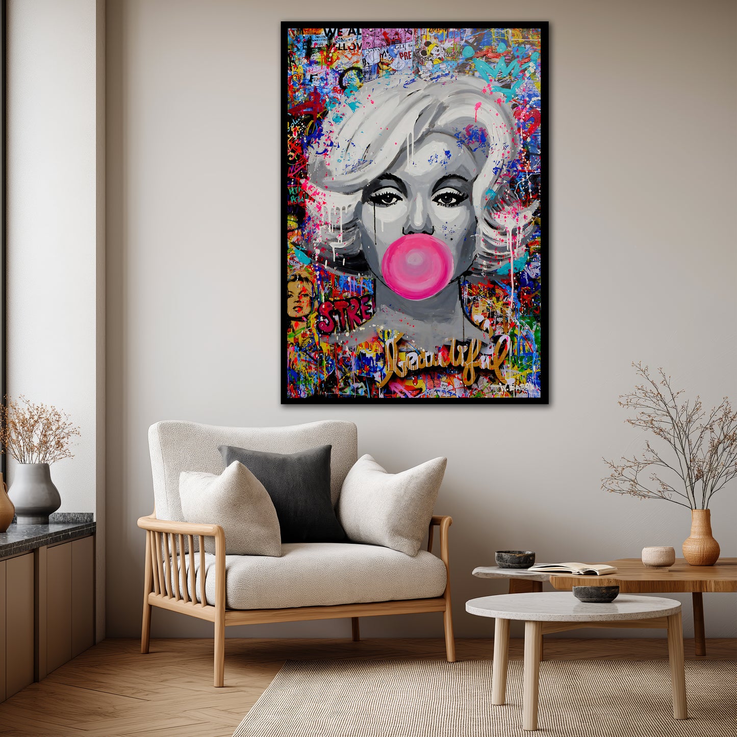 Marilyn Monroe Bubble Gum Pop Art Canvas - Colorful Graffiti Street Art Print