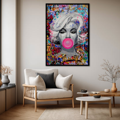 Marilyn Monroe Bubble Gum Pop Art Canvas - Colorful Graffiti Street Art Print
