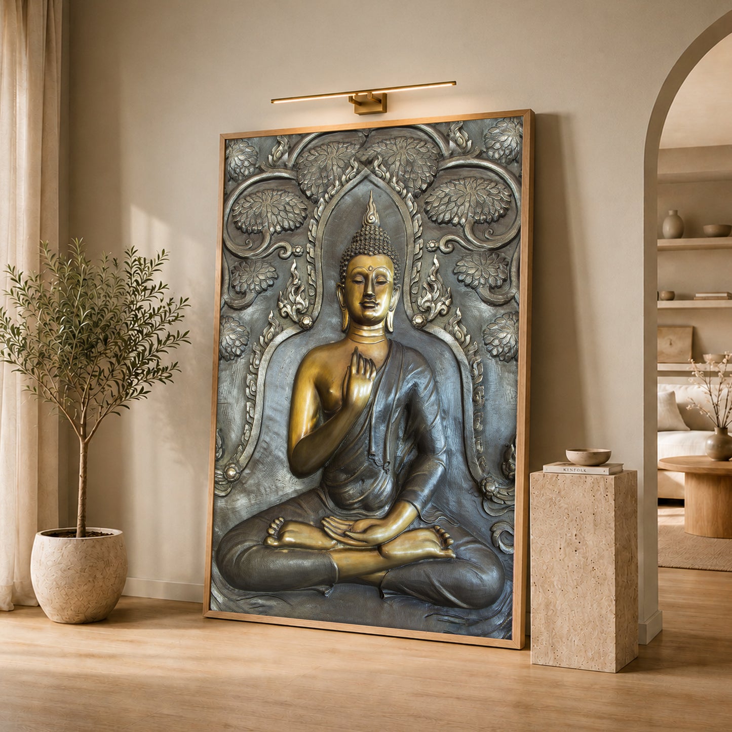 Bronze and Gold Meditating Buddha Canvas Wall Art - Zen Art Print