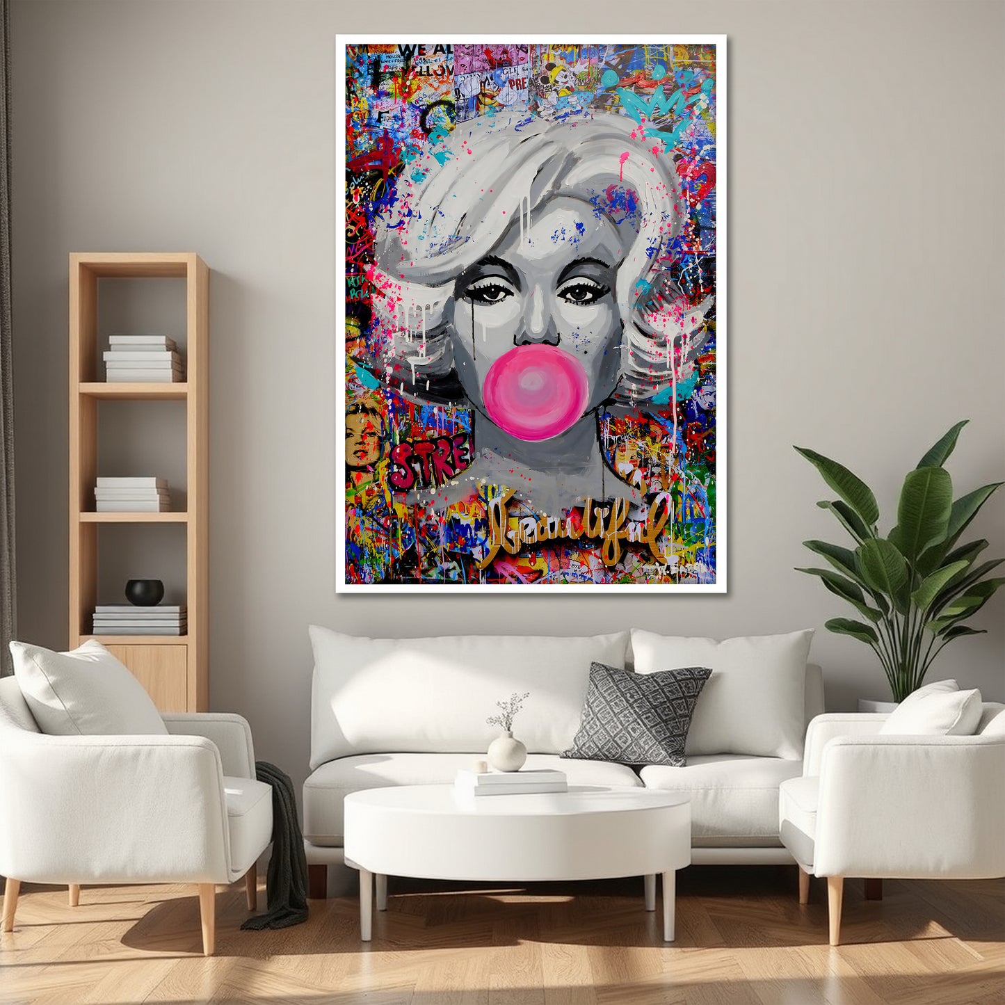 Marilyn Monroe Bubble Gum Pop Art Canvas - Colorful Graffiti Street Art Print