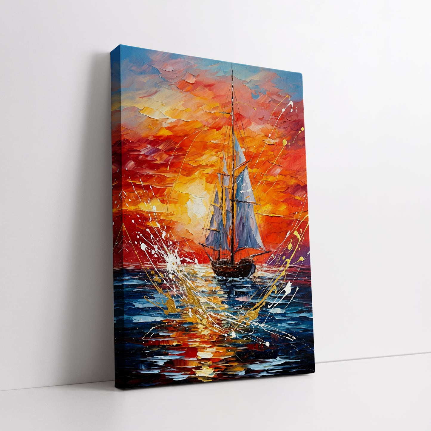 Sunset Sailing Boat Canvas Wall Art - Modern Ocean Landscape Decor
