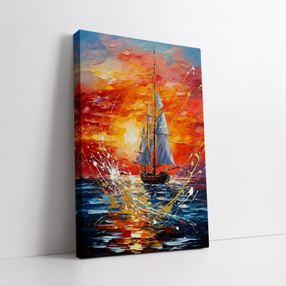 Sunset Sailing Boat Canvas Wall Art - Modern Ocean Landscape Decor
