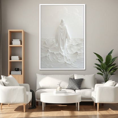 Jesus Walking on Water Canvas Print - White Minimalist Wall Art