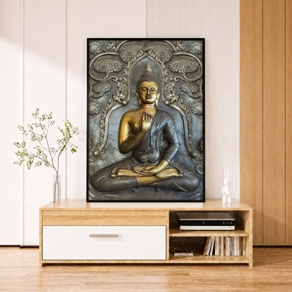 Bronze and Gold Meditating Buddha Canvas Wall Art - Zen Art Print