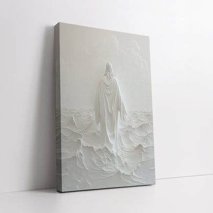 Jesus Walking on Water Canvas Print - White Minimalist Wall Art